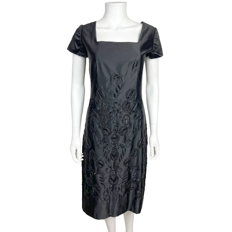 Vintage 1950s Wiggle Dress Beaded Black Silk Party Dress M Tunics Office stylish