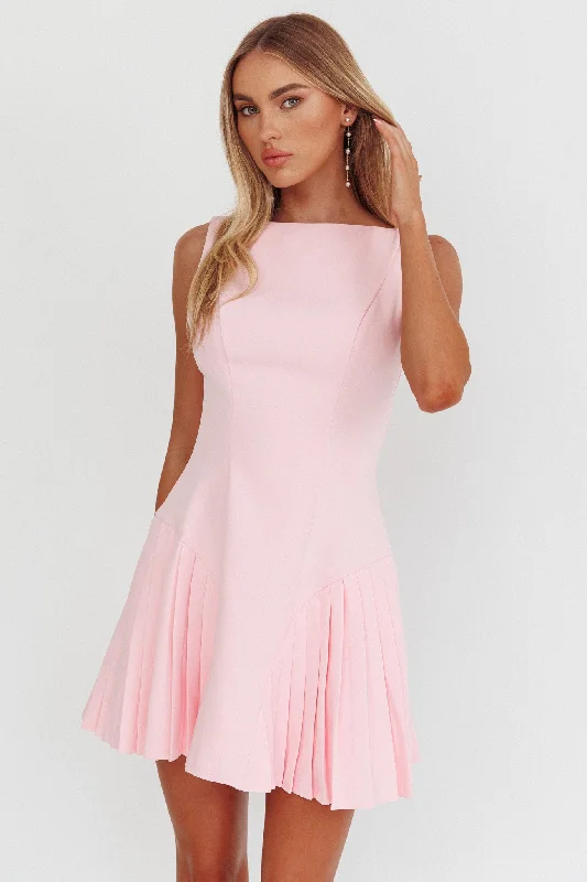 Opulent Accordion Pleat Mini Dress Pink Cozy Sweater Mini Dress