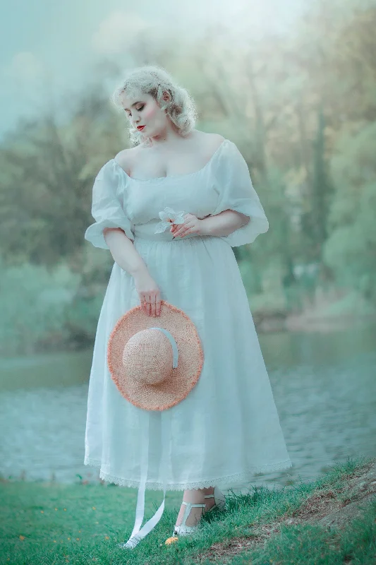 Vintage inspired White Bridesmaid Linen Dress 3650 Tunics Chic elegant