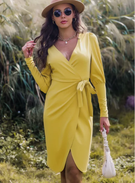 loose long-sleeved floral A-line skirt printed dress Tunics Long Elegant