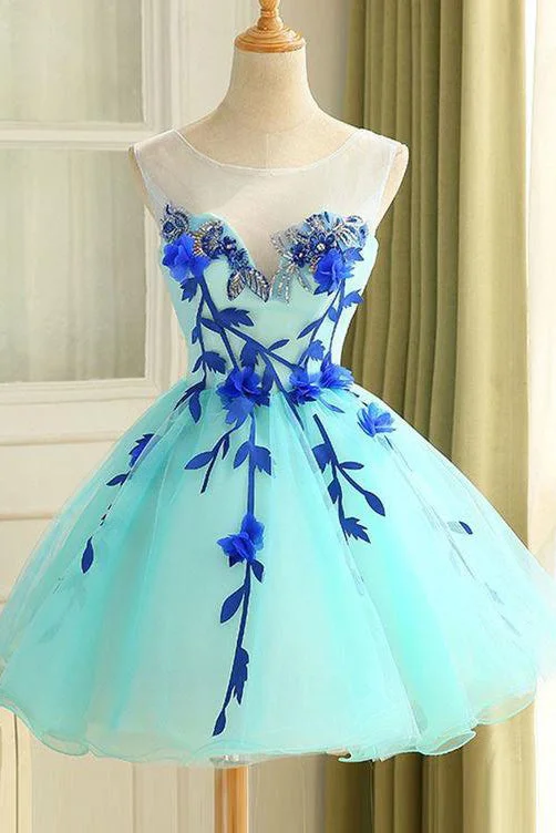 new Ball Gown Tulle Homecoming Dress Beautiful A Line Flower Short Prom Dresses Party Dress OK366 Tunics Distressed trendy
