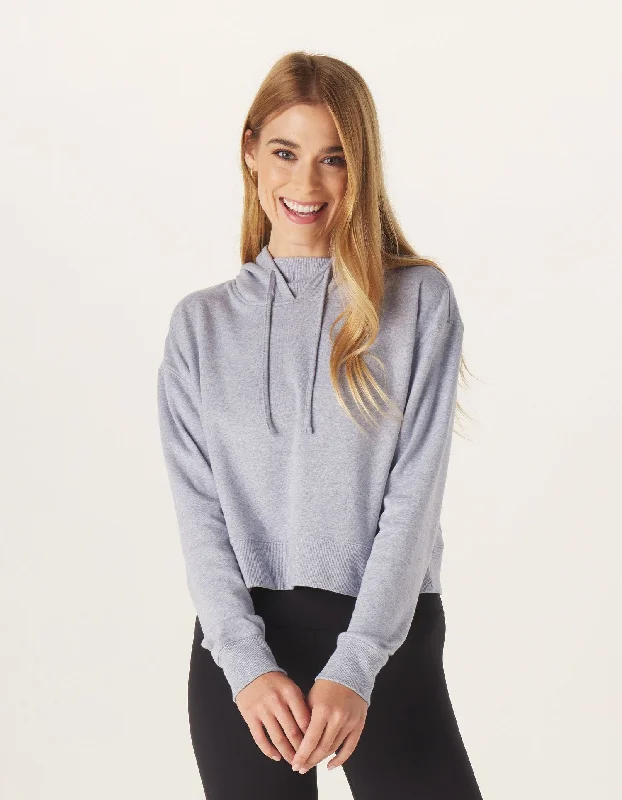 Puremeso Cropped Hoodie in Blue Fog Hoodie with Ribbed Cuffs Snug Fit Comfort
