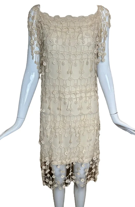 Biagotti Ditsy Cream Crochet Lace Dress Tunics Sale discount