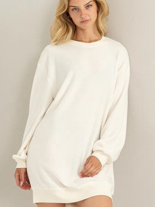 Give Me that Flirty Touch Crewneck Sweatshirt Dress Hoodie with Emblem Brand Identity