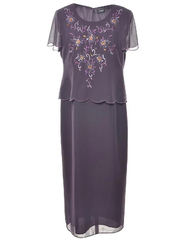 Studded Party Dress - L Off-the-shoulder Bohemian Festive