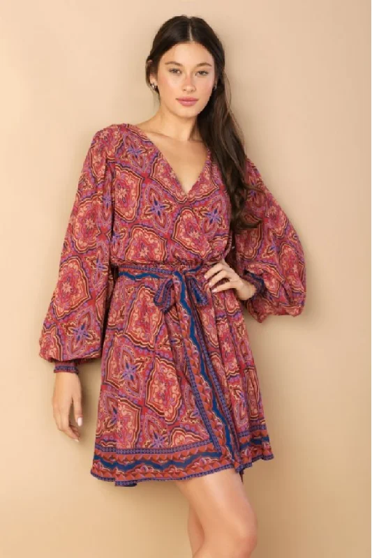 Alice Long Sleeve Printed Mini Dress Comfortable Ruffle Mini Dress