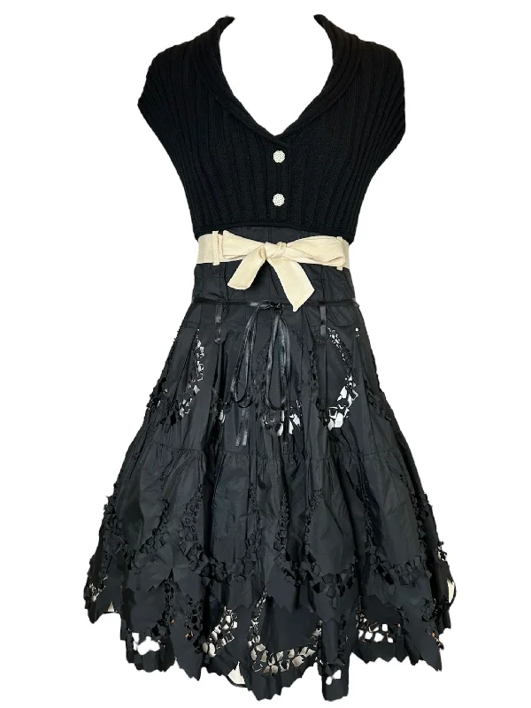 Tricot Chic 2000s Laser-Cut Full Skirted Dress with Bow Tunics Seasonal trendy