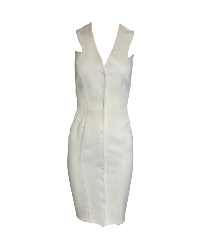 Mugler 80s White Crepe Dress with Snap Front and Peekaboo Back Tunics Wedding white