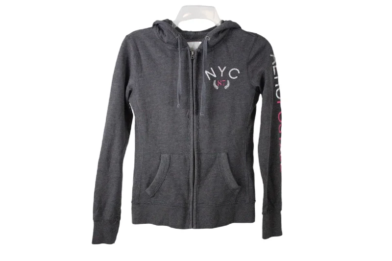 Aeropostale NYC Gray Zip Up Hoodie | XS Hoodie with Cuffed Sleeves Snug Secure