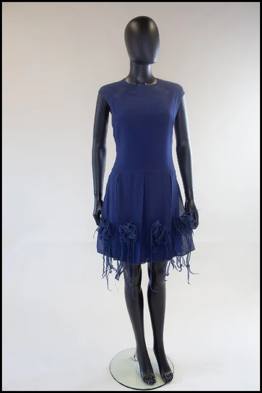 Vintage 1960s Blue Silk Cocktail Dress Tunics Denim casual