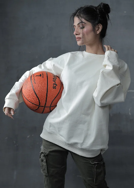 Solid Women Drop Shoulder Sweatshirt | Off White | Pronk Hoodie with Mesh Breathable Sporty