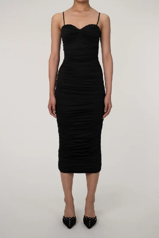 Sweetheart Neck Ruched Midi Cocktail Party Dress - Black Off-the-shoulder Bohemian Festive Sweetheart Neck Ruched Midi Cocktail Party Dress - Black Off-the-shoulder Bohemian Festive