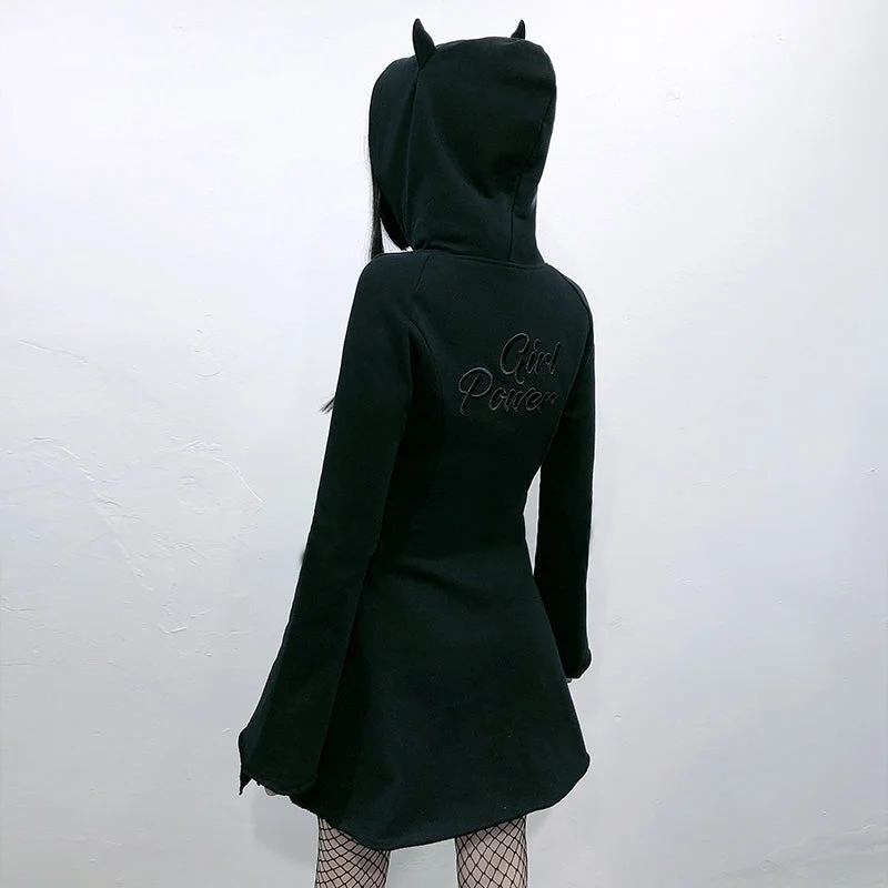 Black long hooded sweatshirt  KF30368 Hoodie with Fur Luxurious Winter