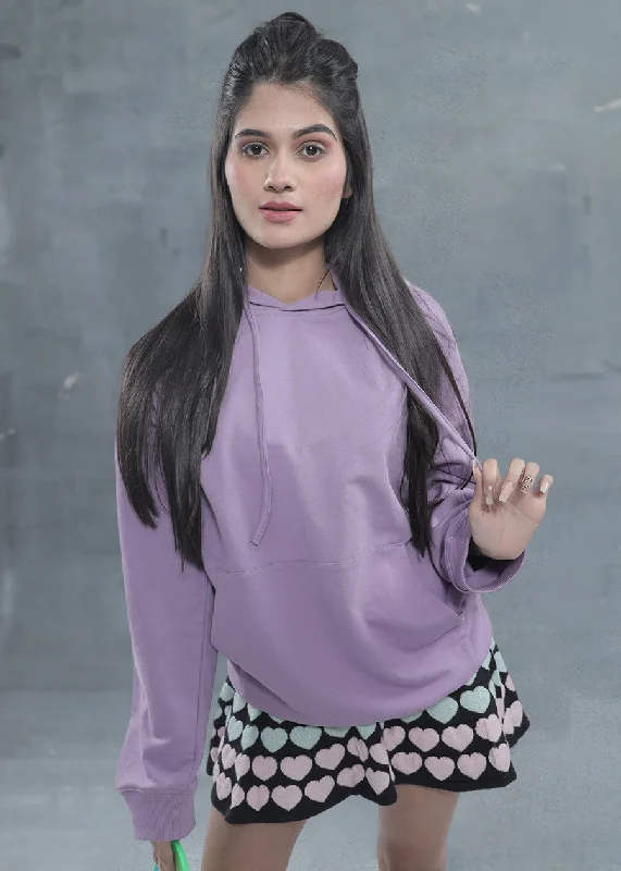 Solid Women Drop Shoulder Loose Fit Hoodie | Lilac | Pronk Hoodie with High Neck Warm Protective