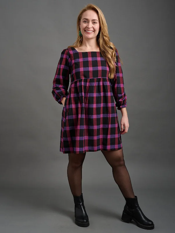 Nico Mini Dress - Ultra Violet Plaid Chic Bohemian Mini Dress