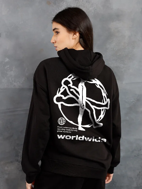 Worldwide Women Drop Shoulder Premium Terry Hoodie Hoodie with Puffed Sleeves Voluminous Trendy
