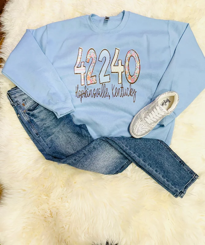 BLUE SWEATSHIRT Zip Code Hoodie with Rolled Sleeves Casual Relaxed