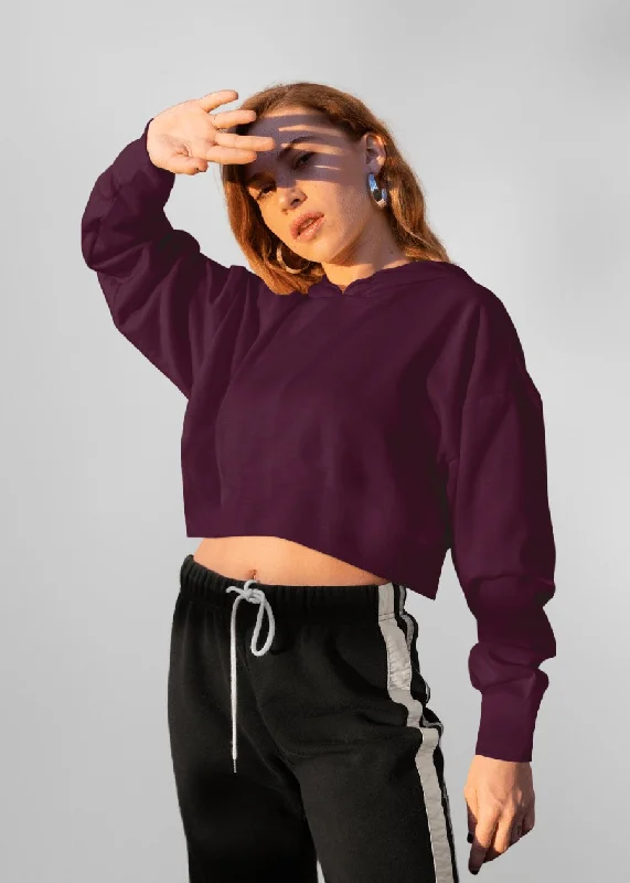 Wine Solid Cropped Hoodie For Women |  Pronk Hoodie with Slim Fit Tailored Modern