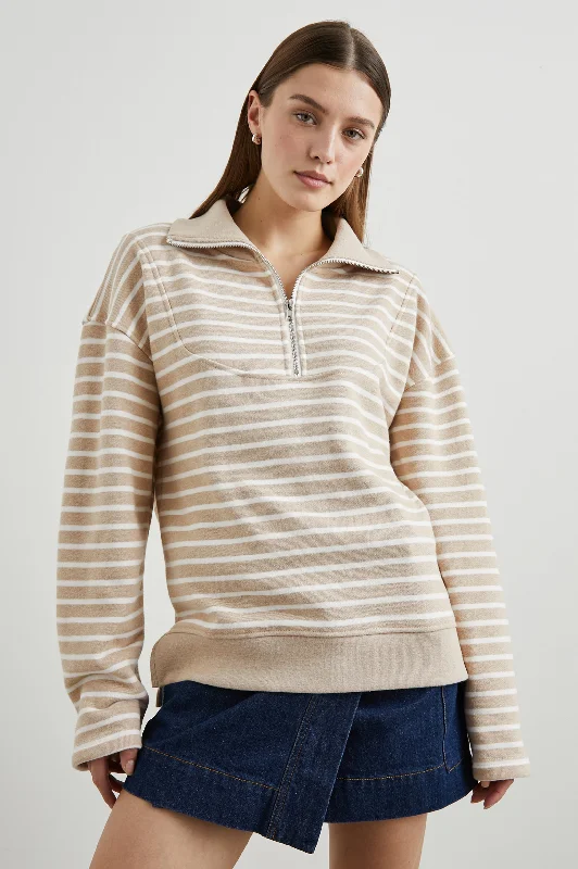 PARKER SWEATSHIRT - HEATHER BEIGE STRIPE Hoodie with Distressed Vintage Worn