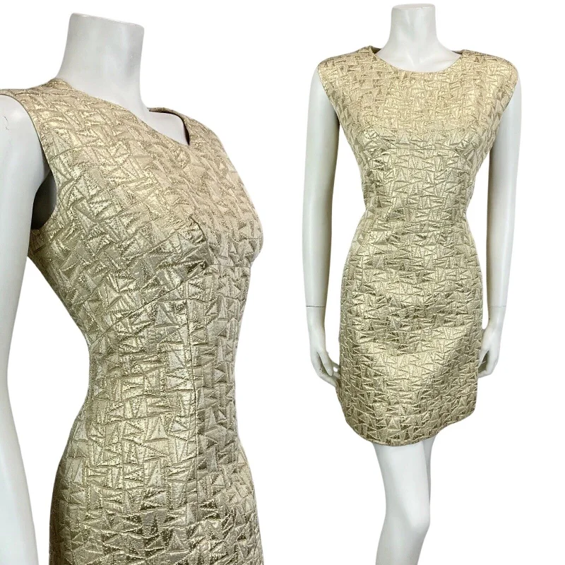 VINTAGE 60s 70s GOLD TEXTURED DISCO MOD MINI PARTY CHRISTMAS EVENING DRESS 12 14 Tunics Hiking breathable