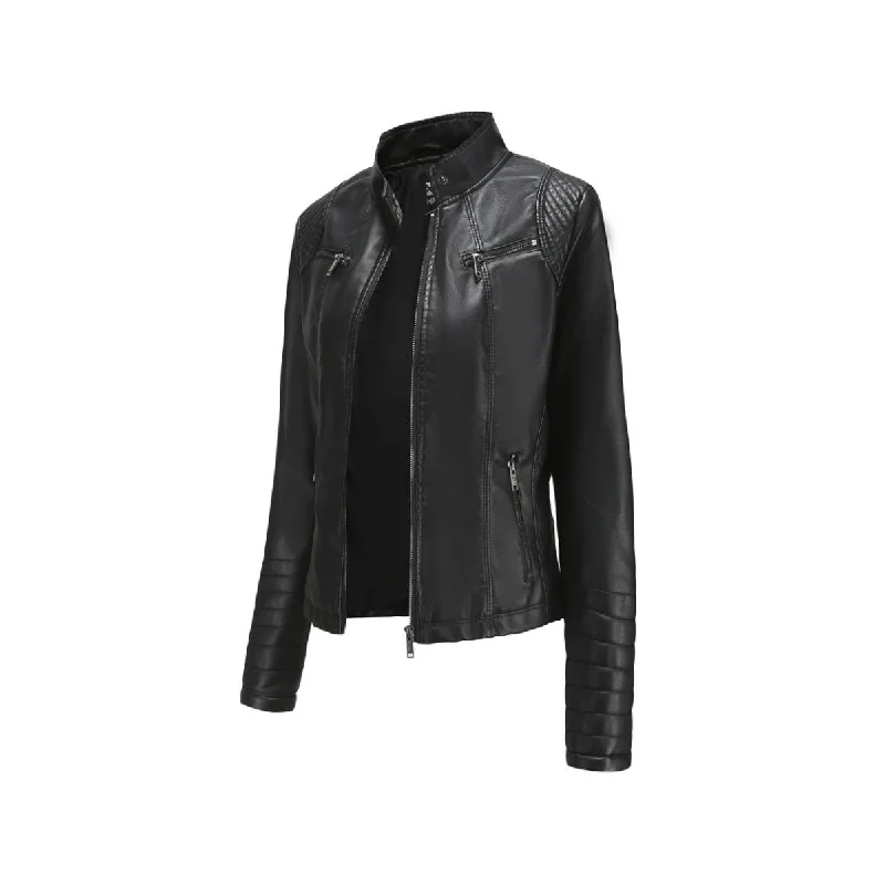 Women Moto Zipper Jacket Elasticated Jacket Padded Jacket Insulated Jacket