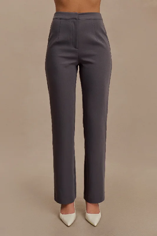 Allanah Straight Leg Pants - Charcoal Chic Faux Leather Pants