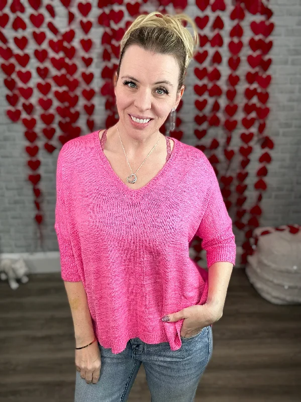 Bubblegum Pink Lightweight Oversized Boxy Sweater - Davi & Dani Lace Blend Ribbed Blend Corduroy Blend