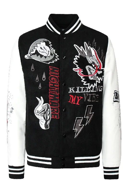 Patched Varsity Molton Jacket Hoodie Zip-Up Jacket Button-Up Jacket