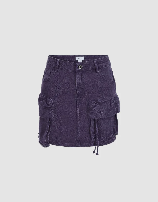 Multi-Pocket Straight Denim Skirt low waist skirt