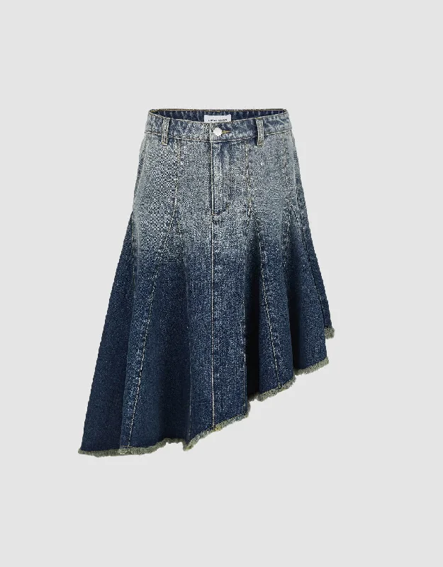 Gradient Midi Fishtail Denim Skirt flowy skirt hem