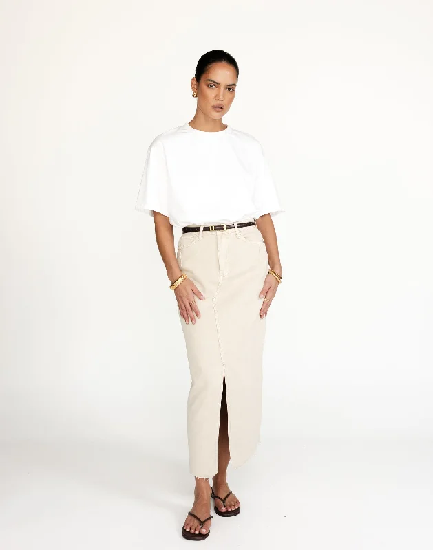 Drew Denim Midi Skirt (Latte) lace skirt delicate