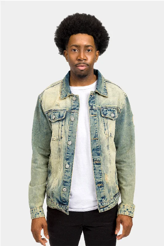 Distressed Lion Print Denim Jacket Bomber Jacket Anorak Windbreaker