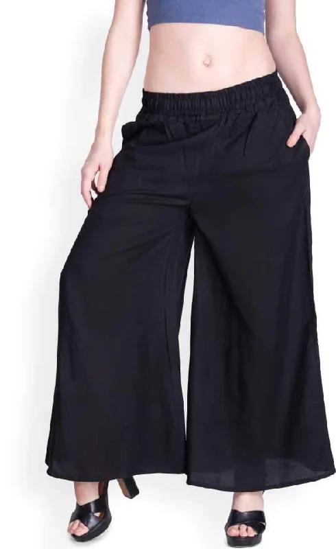 Lux Lyra Black Rayon Palazzo Pants for Woman Stylish Paperbag Waist Pants