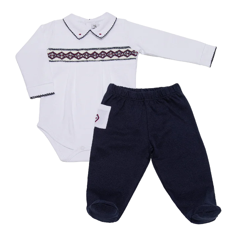 Baby Red and Blue Smock Pima Body and Pants Relaxed Linen Pants