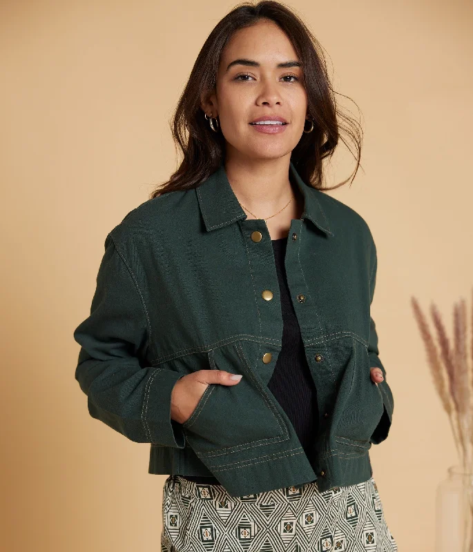 Willa Jacket - Deep Forest Ribbed Jacket Pleated Jacket Ruffled Jacket