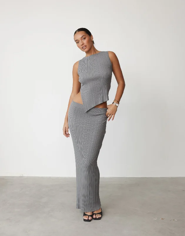 Kienna Maxi Skirt (Slate) pleated skirt texture