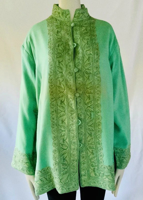 Hand Embroidered Short Jacket -  Sea Green Chenille Jacket Brocade Jacket Lace Jacket