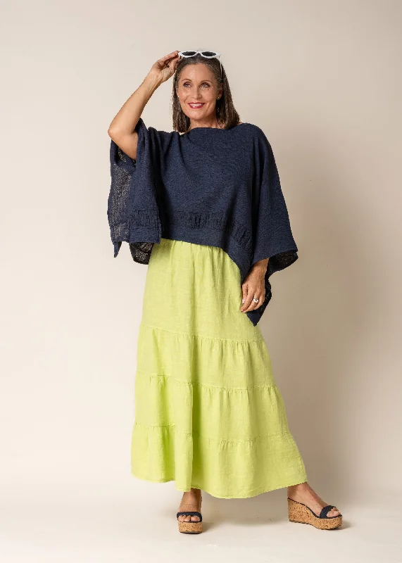 Lora Linen Skirt in Lime Splice breathable skirt fabric