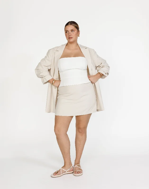 Ashwood Mini Skirt (Oat) pleated skirt texture