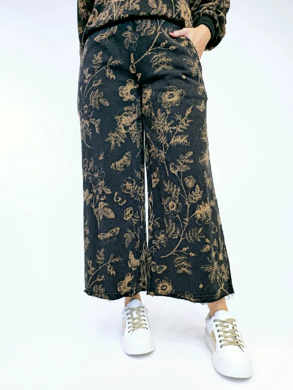 FRENCH TERRY FLORAL PRINT PANTS - ASH High-Waist Jogger Pants