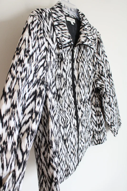 Studio Works Black Tan & White Patterned Jacket | XL Petite Knit Fabric Woven Fabric Fleece Fabric Studio Works Black Tan & White Patterned Jacket | XL Petite Knit Fabric Woven Fabric Fleece Fabric