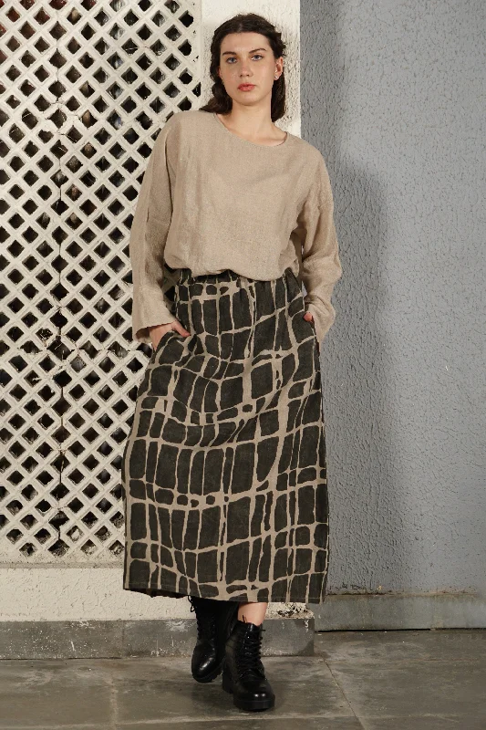 Winston Linen Blend Skirt in Khaki wool skirt sturdy