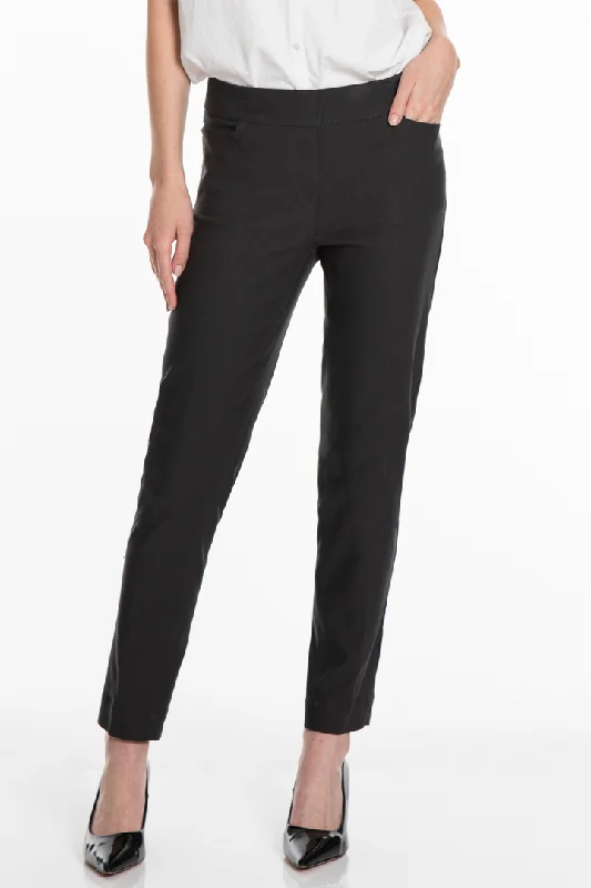 PULL ON ANKLE DRESS PANT W/ POCKETS - BLACK Classic Straight Pants