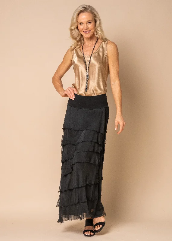 Fifi Silk Skirt in Onyx leather skirt durable