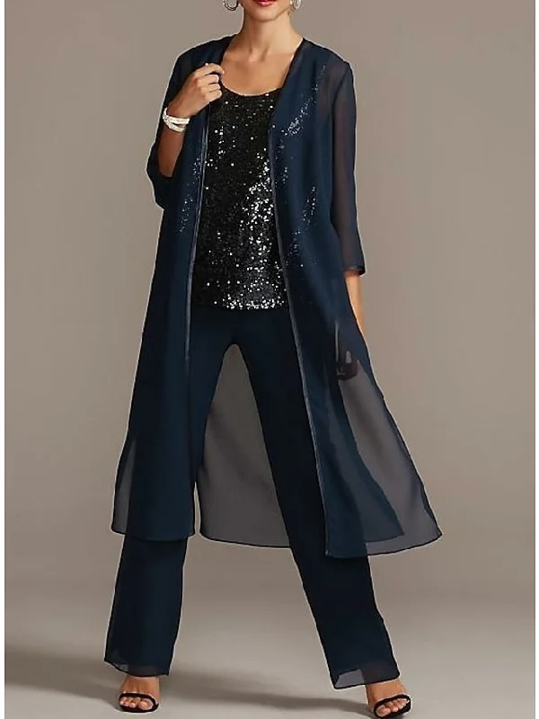 Chiffon Scoop Mother of the Bride Pantsuits Comfortable Denim Pants
