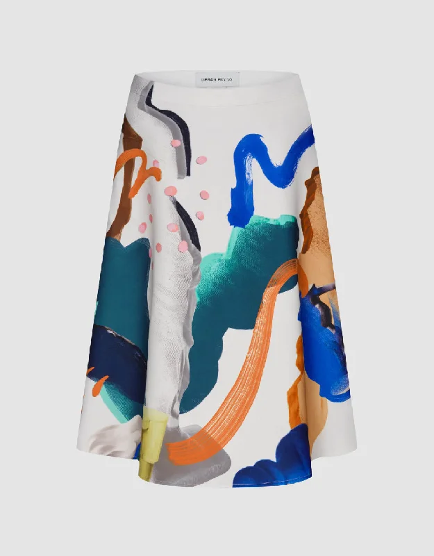 Printed Midi A-Line Skirt casual skirt length