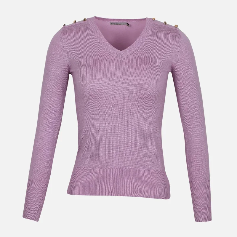 LADIES BASIC SWEATER V NECK Spandex Blend Rayon Blend Denim Blend