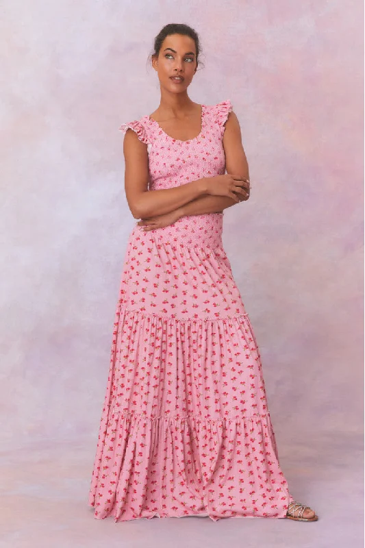 Phia Floral Printed Smocked Maxi Skirt chiffon skirt lightweight