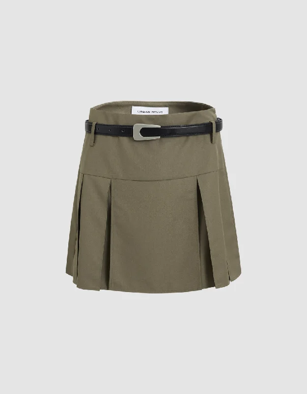Pleated Mini Skirt With Belt leather skirt bold