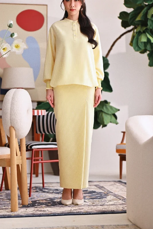 The Akari Women Folded Skirt - Yellow Stripe silk skirt elegant